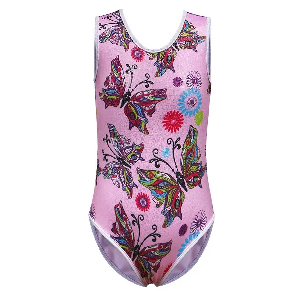 BAOHULU/милые гимнастические купальники без рукавов для девочек, детские трико на бретелях для девочек, детские спортивные костюмы для девочек - Цвет: B166 PinkButterfly