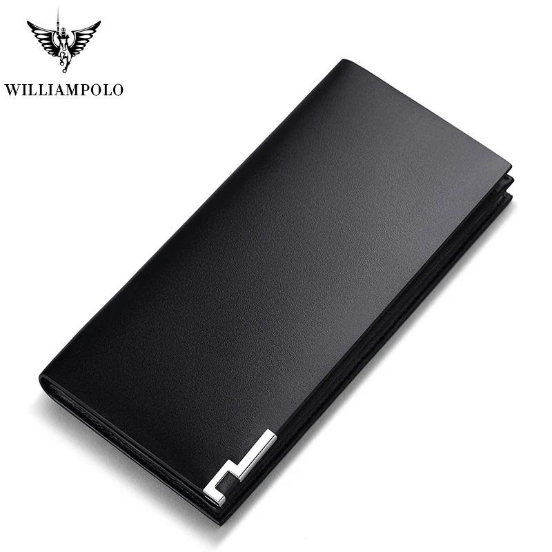 Мужской кошелек из натуральной кожи WilliamPOLO двойной на молнии с отделением для