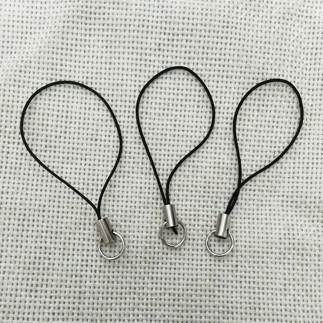 black mobile straps Lariat Lanyard Hang Rope split jump rings cell
