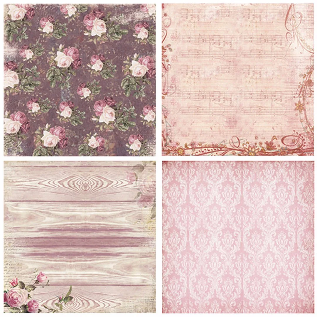 24pcs 6"*6" Romantic Flowers Vintage Album Scrapbook Cards Background Paper
