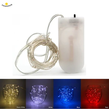 

2M 20led LED button battery string light silver wire waterproof holiday lighting fairy garland Christmas Wedding decor 100pcs