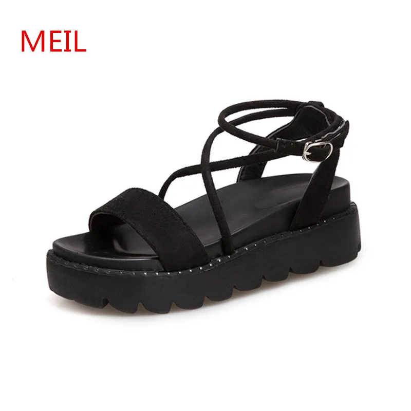 Women Black Sandals Flat Platform Shoes Summer Flats Sandals for Women ...