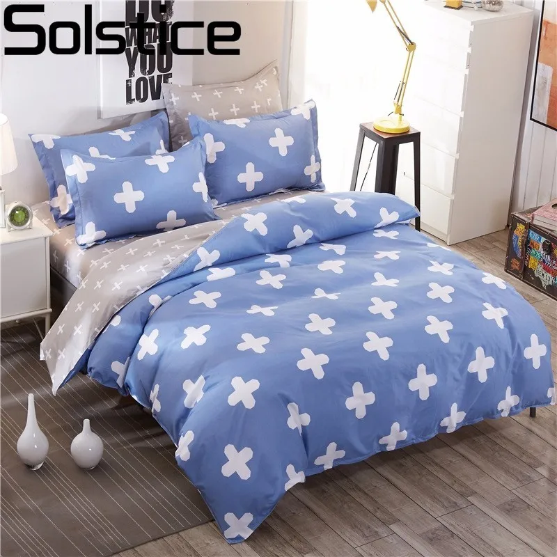 

Solstice Home Textile Brief Duvet Gray Striped Lattice Cross Style 3/4pcs Bedding Set Duvet Cover Bed Sheets Pillowcase 30