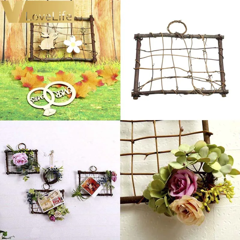 Wooden Rattan Grids Frame Hanging Rack Flower Pendants Display Storage Holder DIY Photo Decoration | Дом и сад