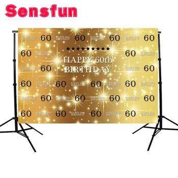 

Vinyl Gold Wall Photography Backdrop 60th Birthday Party Custom Backgrounds For Photo Studio 7x5FT