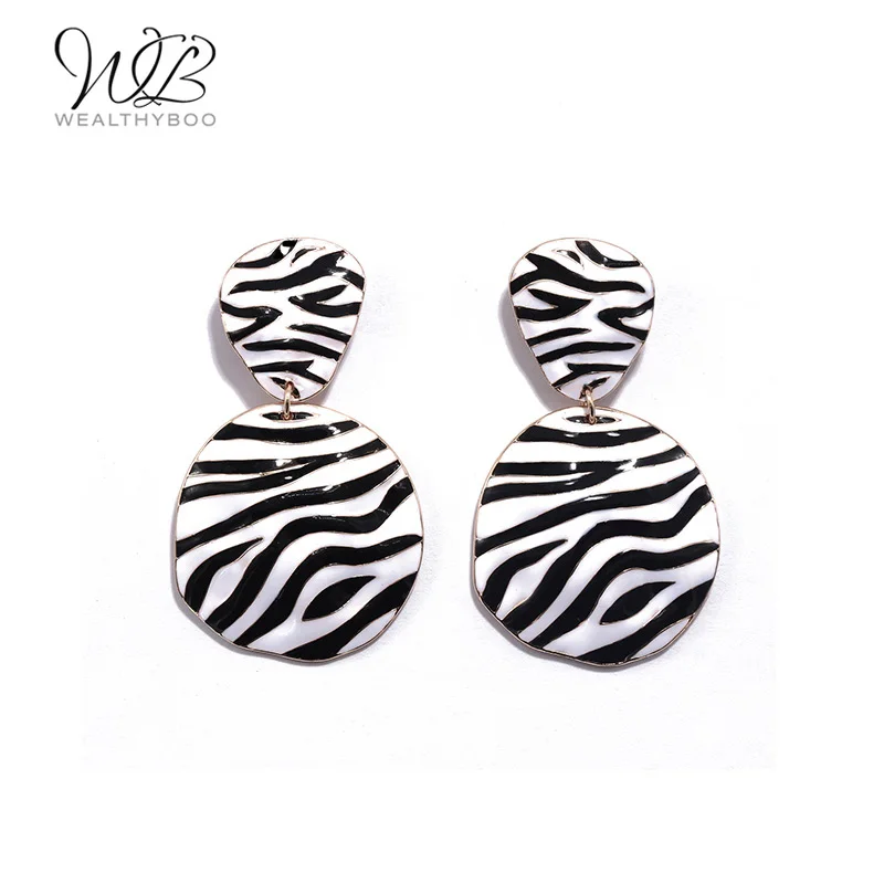 WEALTHYBOO 2018 Новое поступление новая идея Зебра принт узор Эмаль Висячие серьги для