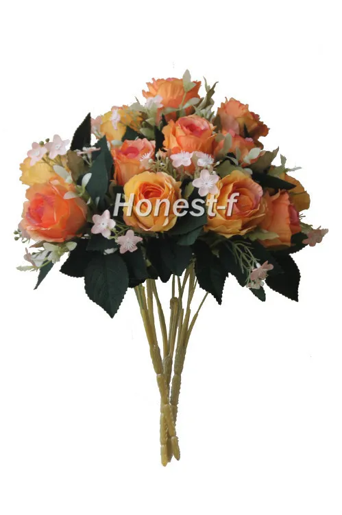 

Artificial Multi-Coloured Rose Silk Flowers Bounquet Mixed Arrangement, Home Hotel Room Wedding Decoration(Orange)