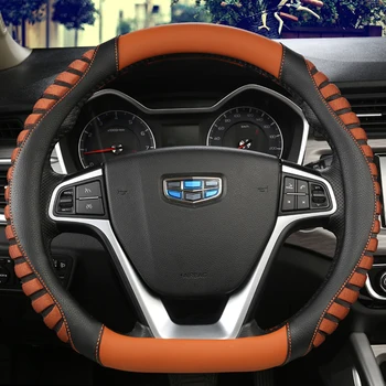 

KKYSYELVA D Shape Steering-Wheel Black Auto Car Steering Wheel Cover Leather 38CM wheel cover Interior accessories
