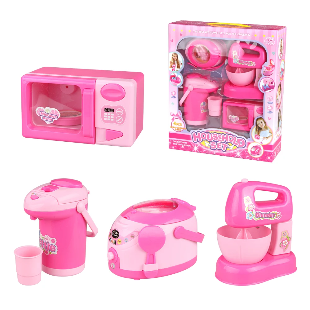 

4pcs Girls Toys Pretend Play Mini Kitchen Toys Light-up & Sound Simulation Household Appliances Kitchen Set for Kids