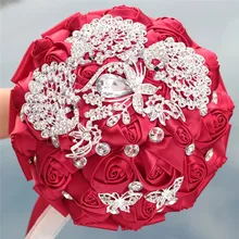 6 различных стилей новая винно-красная лента искусственный букет Свадебный букет невесты горный хрусталь Жемчужное Украшение Свадебный букет