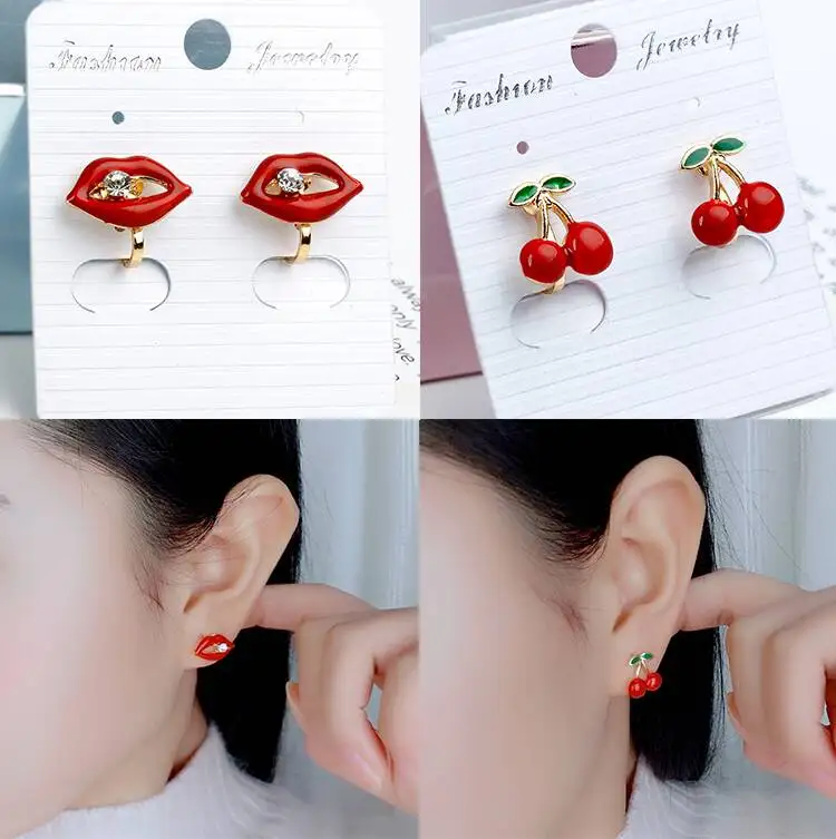 A Set of 2 Pairs Korea Style Animal Insect No Hole Earring Simple Charms Clip on Earrings for Children Students Jewelry Gifts 