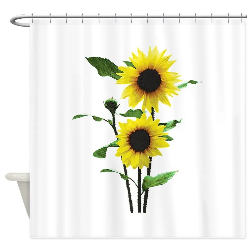 Warm Tour Sunflowers Tall and Short Shower Curtain Fabric Polyester