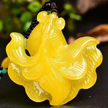 Натуральный желтый нефрит резьба трехмерный кулон в виде рыбы веревка