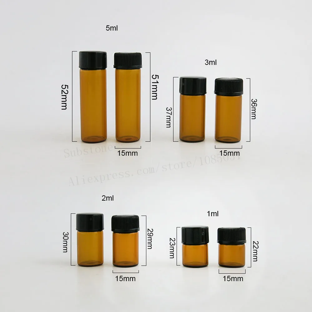 200 lot 1ml 2ml 3ml 5ml Tiny Cute Amber Glass Essential Oil Bottle with hole insert 3