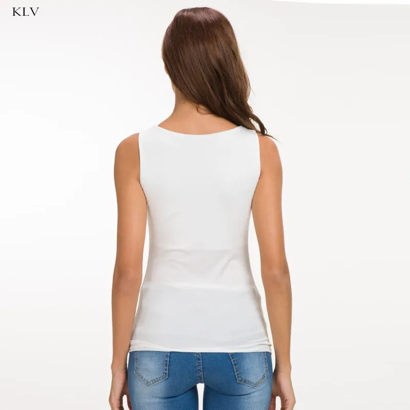 2018 Summer Sexy Low-cut Basic Shirt Tank Top Sleeveless Camisole Tops Vest TopSolid Color Top Elegant Slim Shirt Tops