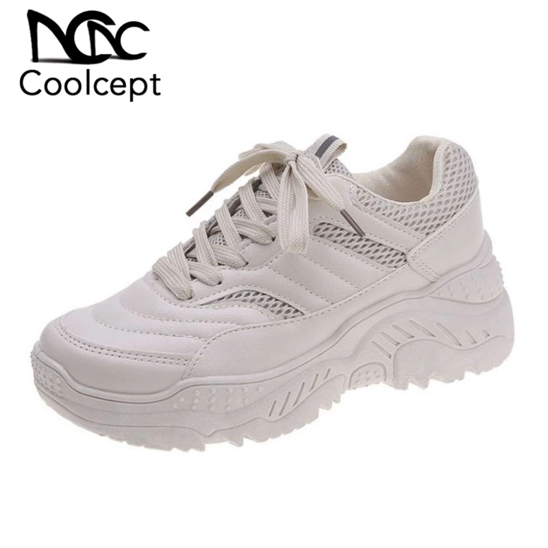 

Coolcept Trend Platform Sneakers Women Mesh Breathable Vulcanized Shoes Lace Up Thick Bottom Casual Shoes Women Size 35-39