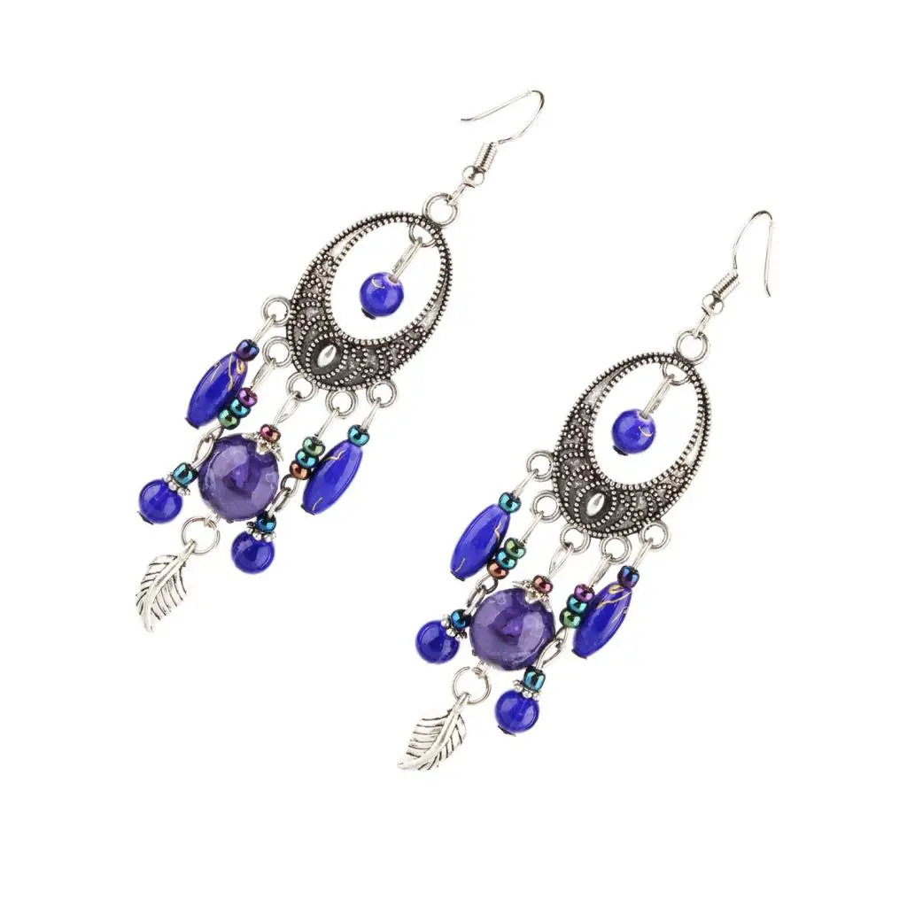 Fashion Bohemian Tassel Beads Fish Hook Drop Chandelier Tribe Earring Women Girls Ethnic Jewelry