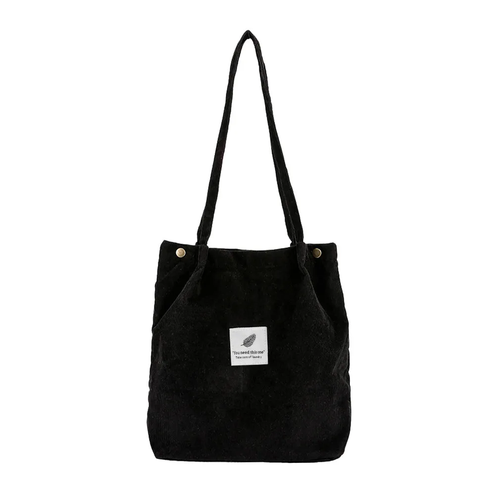 Вместительная женская Вельветовая Сумка-тоут, Женская Повседневная однотонная сумка через плечо, складная многоразовая Женская пляжная сумка для покупок# L5 - Цвет: A