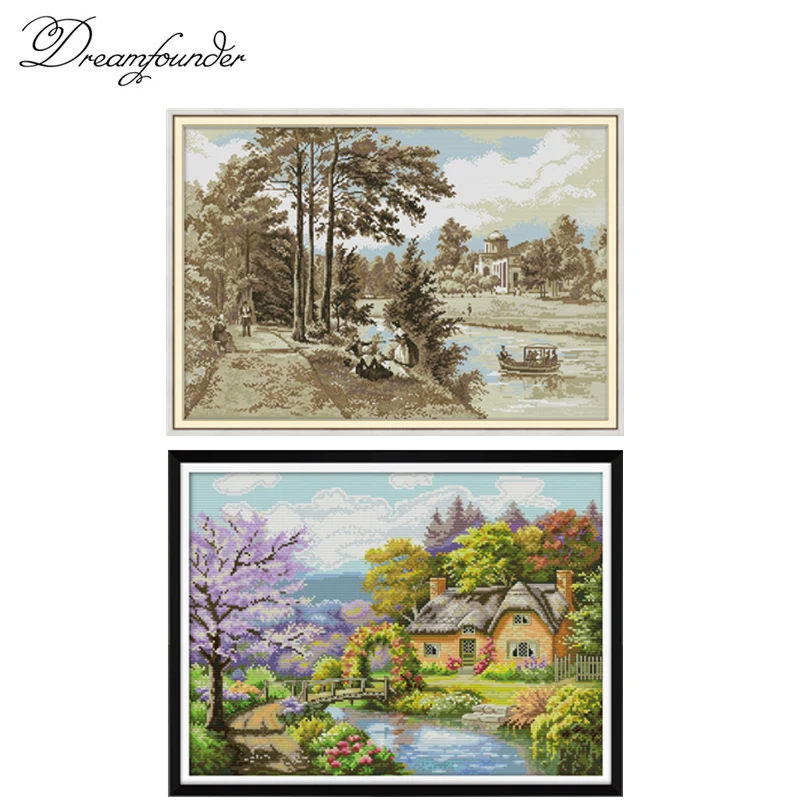 

Riverside series cross stitch kit aida 14ct 11ct count print canvas stitches embroidery DIY handmade needl