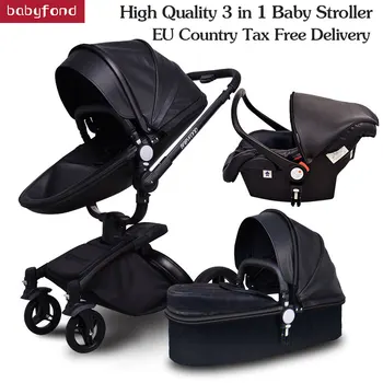 

Babyfond 3 in 1 EU high quality 2 in 1 stroller PU waterproof leather material with car seat aluminum frame pram