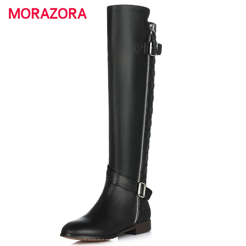 

MORAZORA 2018 new fashion round toe autumn winter women boots comfortable short plush knee high boots zipper square heel boots