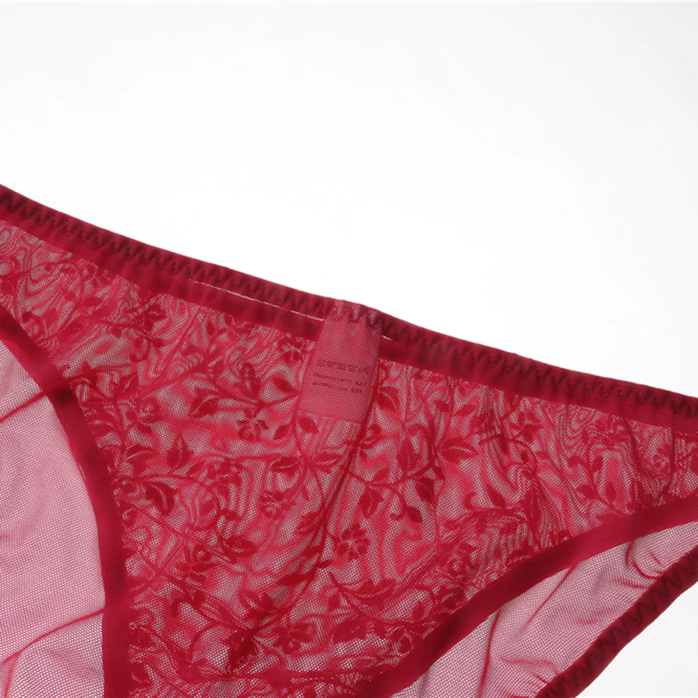 GERRITA Thong Women Panties Sheer Lace Bow-knott V-string Crotch Lingerie High Quality Nylon Low Waist Underwear For Lady