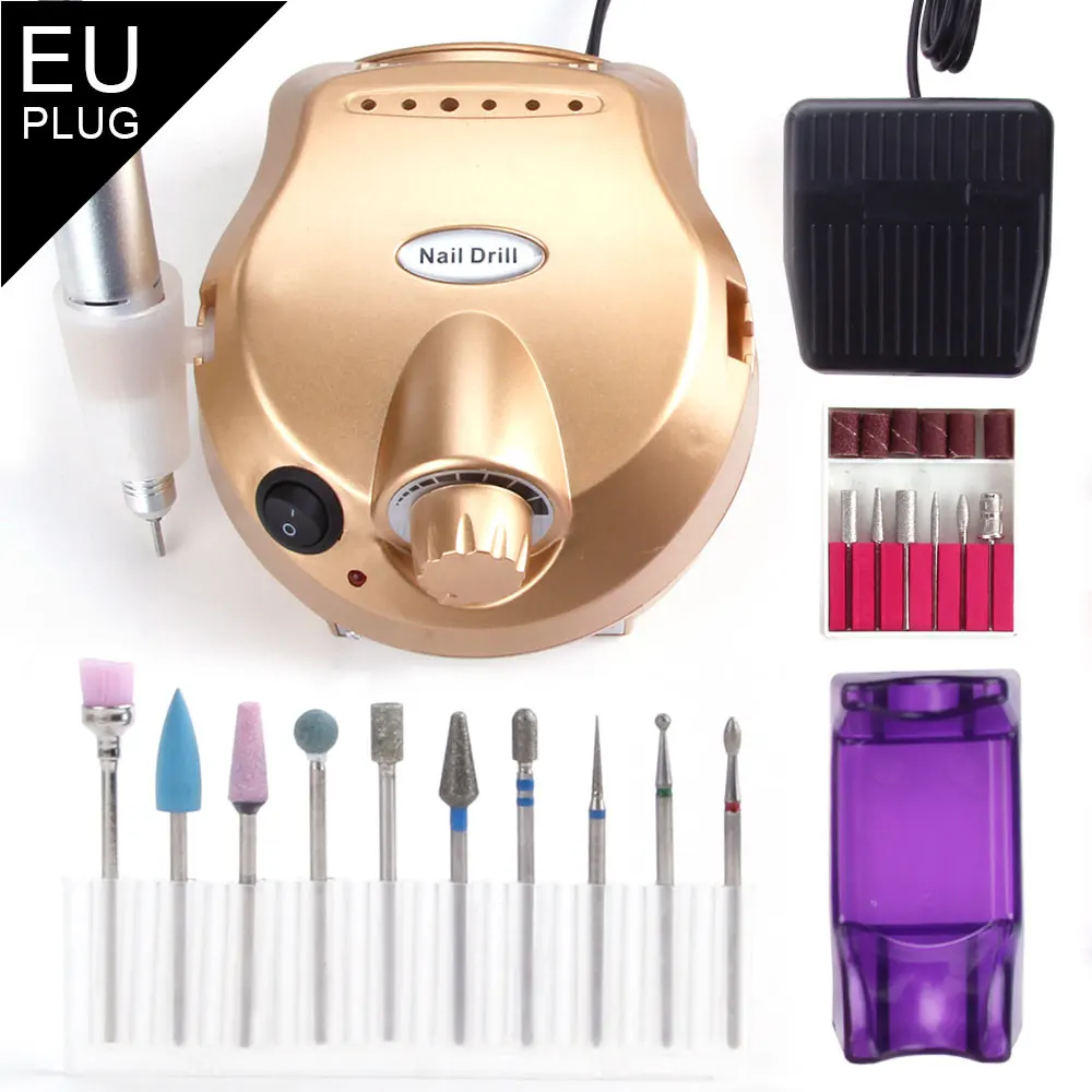 30000RPM Professional Ceramic Manicure Cutter Set Electric Nail Drill Milling Machine Diamond Cutters Manicure Apparatus Tools - Цвет: GD Set 4 EU Plug