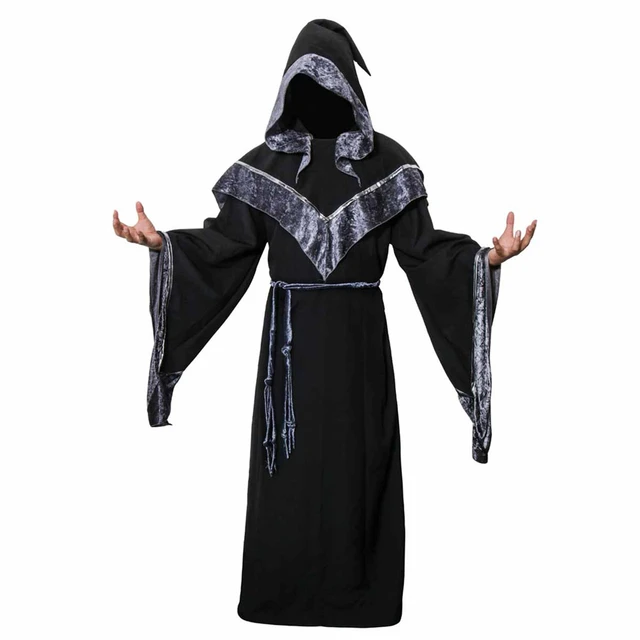 Tenue de Magicien pour Homme Adulte, Robe de Sorcier Noir, Moine Religieux,  Parrain, Costume de Magicien, SAFWitch, Halloween, Cosplay - AliExpress