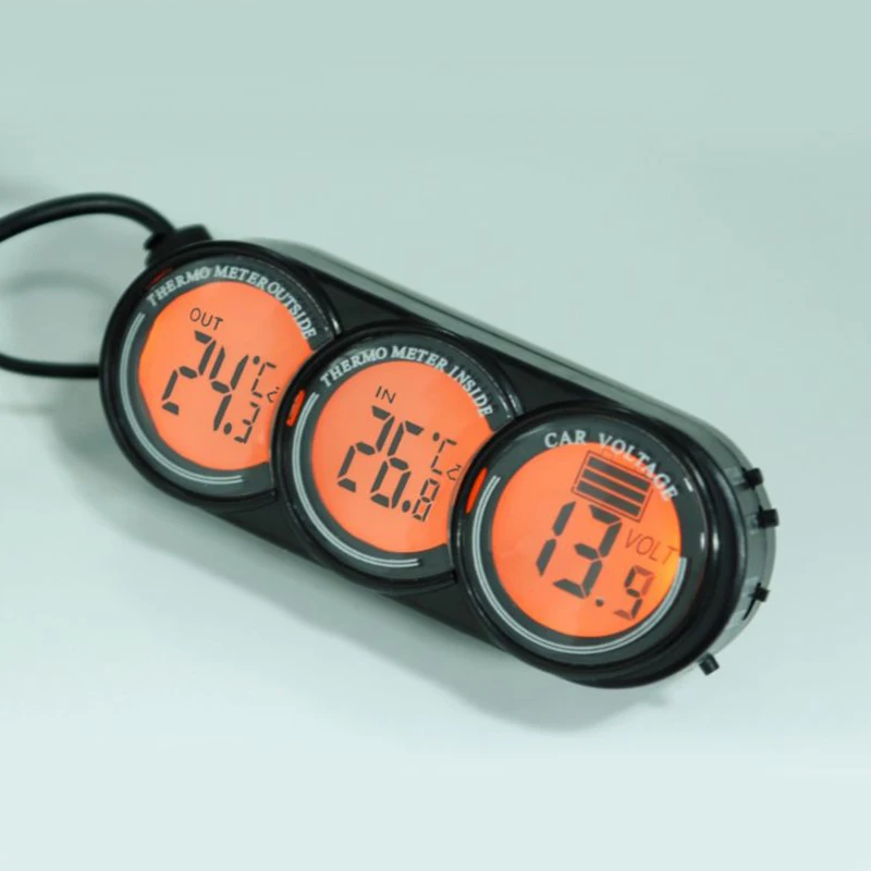 

9*3.5*2cm 1*CR2032 12/24V Car Voltmeter with in/out Thermometer Blue &amp Orange Backlight Supports 0C/0F shiftable
