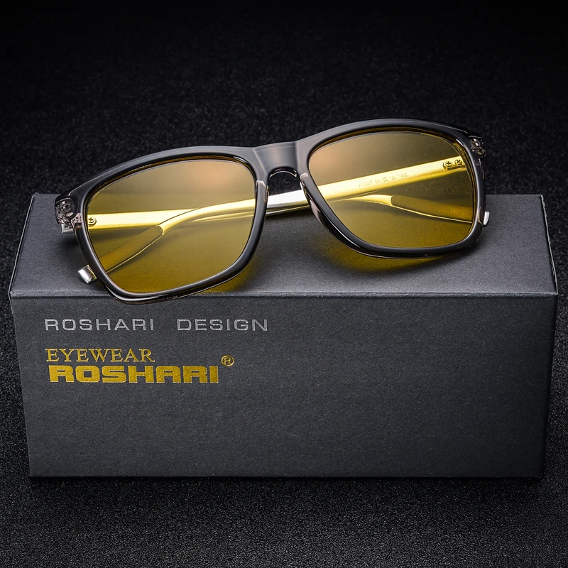 RoShari, желтые линзы, солнцезащитные очки для вождения, для женщин и мужчин, ночное видение, антибликовые, для вождения автомобиля, поляризованные солнцезащитные очки для женщин, gafas de sol