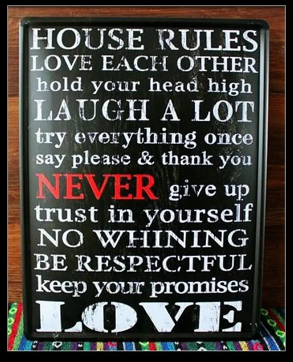 30pcs/lot Metal Sign shabby chic House Rules metal poster ...