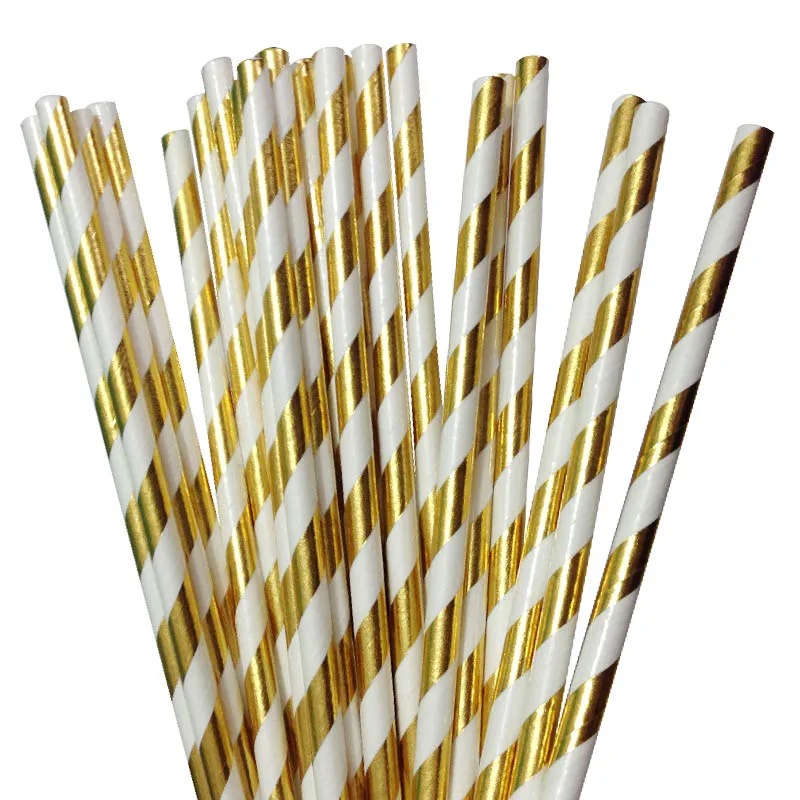 

200pcs Metallic Gold/Silver Foil Paper Drinking Straws Rustic Wedding Decor Christmas Party Favor Supplies