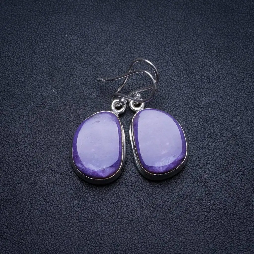 

Natural Charoite Handmade Unique 925 Sterling Silver Earrings 1.25" X3211