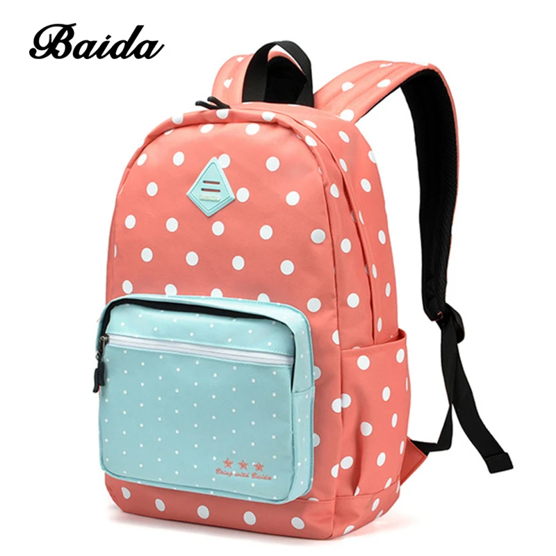 BAIDA Women Backpack High Quality Pink Cute Backpacks Sweet Polka Dots Rugzak Stipjes School ...