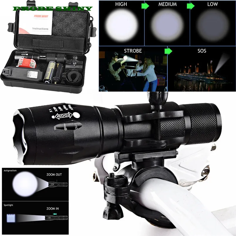 

NEW!!! X800 XML T6 LED Zoom Tactical Military Flashlight +Silicone Bicycle Light US plug Free Shipping #NO25