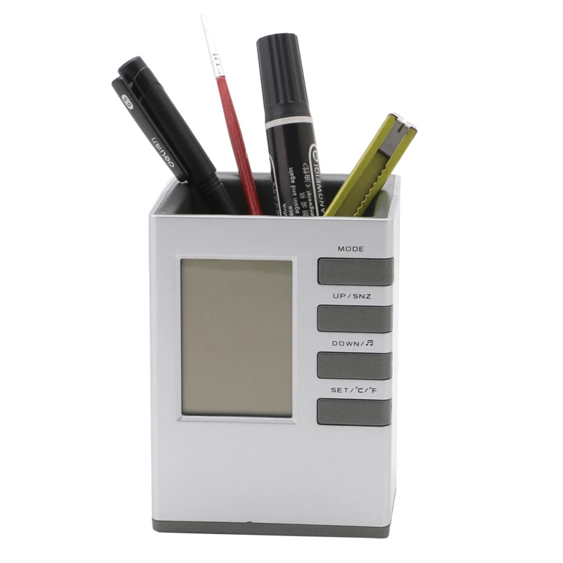 Держатель карандаша многофункциональный цифровой ЖК-часы будильник температуры подставка для ручек с календарем