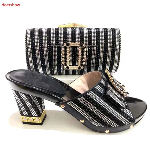 

doershow Matching Shoes and Bag Set In Heels Italian Ladies Shoes and Bag Set Decorated with Rhinestone Nigerian Shoe lady SA1-7