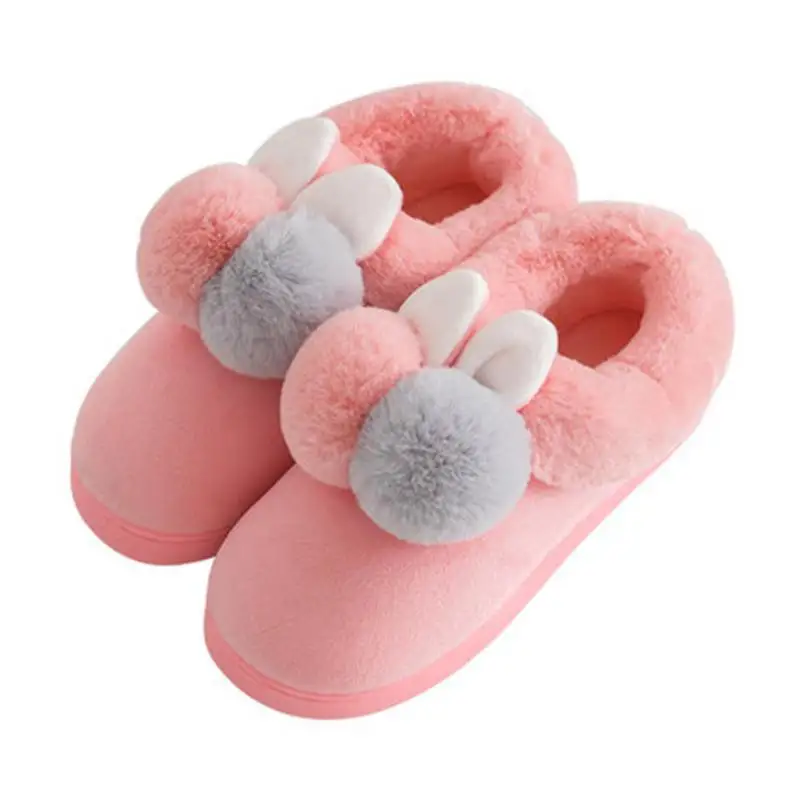 ASILETO милый кролик домашние тапочки женская обувь зима теплый плюш домашние тапочки с мехом на плоской платформе тапочки женская обувь - Цвет: Pink  with heel