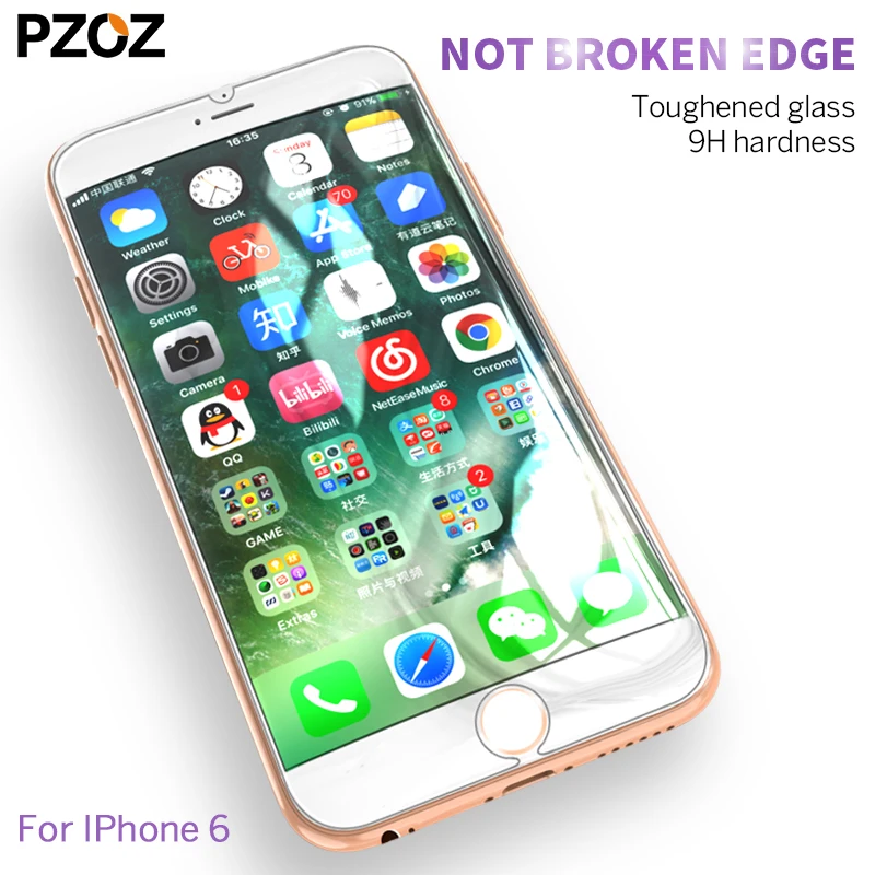 Стекло на айфон 6 Pzoz закаленное стекло полное покрытие Защита экрана для iPhone 6 6plus iPhone 6 S пленка 9 h цвет 3D анти-голубой свет Glas 4D изогнутые