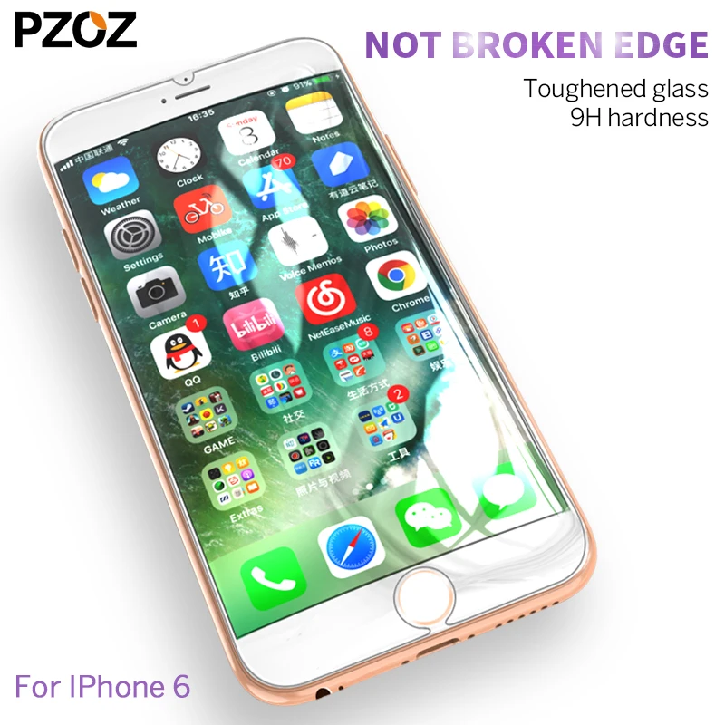 PZOZ gehärtetem glas voll abdeckung screen protector für iphone 6s 6 plus iphone 6 s film 9 h farbe