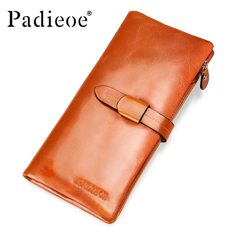 

Padieoe Genuine Leather Wallet Money Women Long Lady Handy Purse Leather Card Holder Phone Pocket Wallet Female Coin Purse
