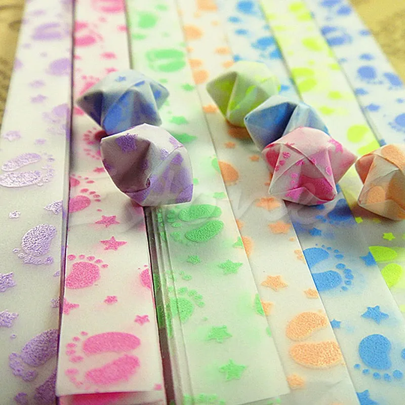 Us 043 10 Offglow In Dark Lucky Star Origami Folding Plastic Strip Paper Little Feet Design Y102 In Craft Paper From Home Garden On Aliexpress