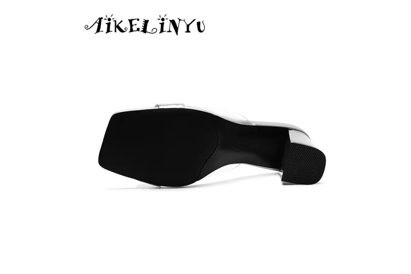 Aikelinyu брендовые Элегантные Кристаллы на высоком каблуке Летняя женская обувь Квадратные носки Модные пистолет серебряный женские шлёпанцы женские туфли-лодочки