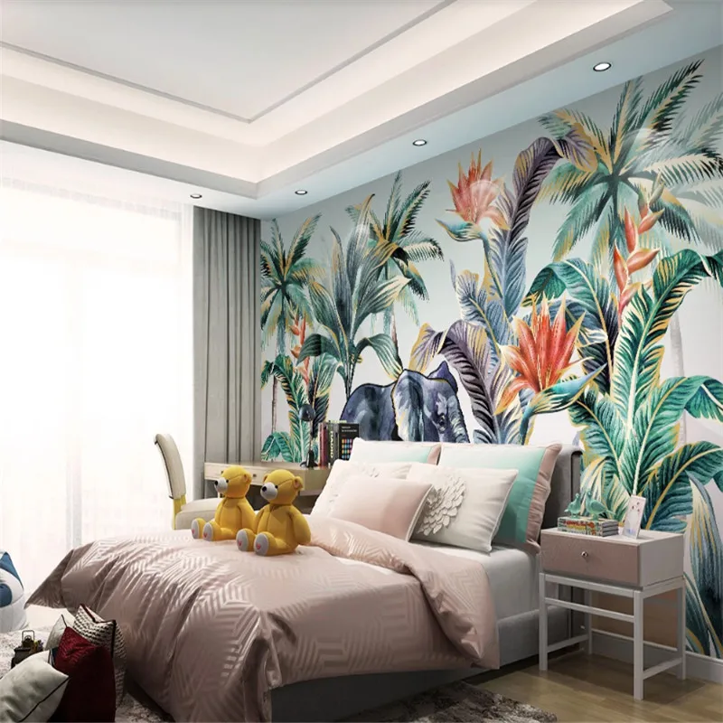 Custom 3d wallpaper mural hand-painted Nordic forest animal tropical plant landscape wall - high-grade waterproof material Custom 3d wallpaper mural hand-painted Nordic forest animal tropical plant landscape wall - high-grade waterproof material