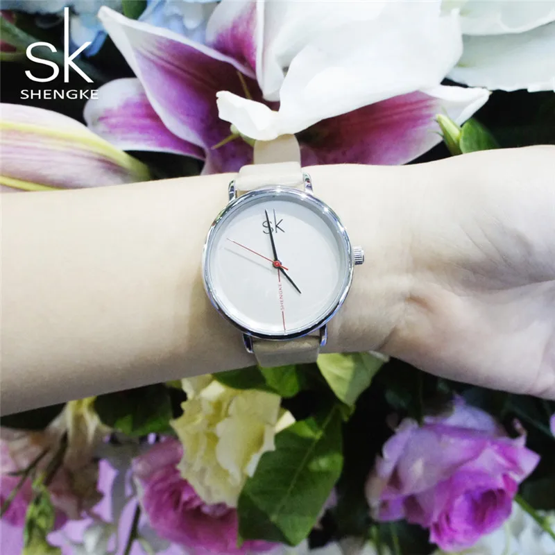 

Shengke Top Brand Innovative Leather Watch Fashion Quartz Watch Women's Waterproof Watch Casual Strap Watch Reloj Mujer Marble