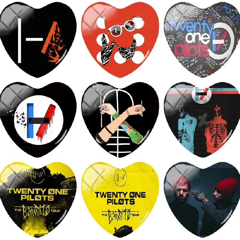 

TAFREE Twenty One Pilots 25mm Heart-Shaped Art Image Glass Cabochon Demo Flat Back Making Findings