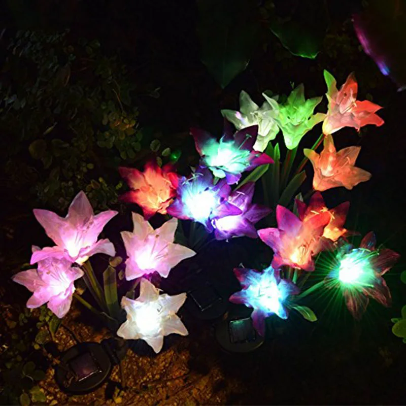 Наружные солнечные фонари для сада-2 упак. с 4 цветками лилии, многоцветные светодиодные светодио дный солнечные фонари для сада, патио