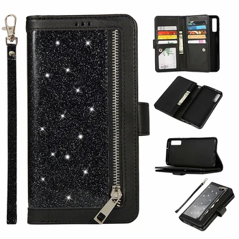 

Glitter Wallet Case For Samsung Galaxy A6 A7 2018 J4 J6 Plus Zipper Magnetic Book Flip Cover For A750 J330 J530 EU Phone Capa