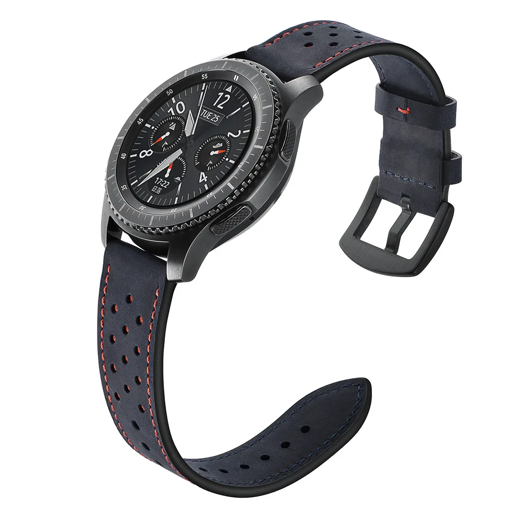 22 мм ремешок для часов для samsung gear S3 Frontier/s3 Classic/galaxy watch 46 мм/Xiaomi Huami Amazfit Pace ремешок для часов из натуральной кожи - Цвет ремешка: Midnight blue