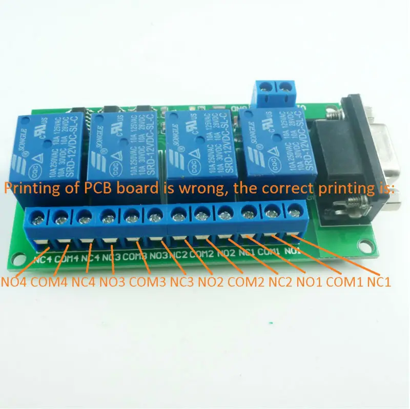 Релейная плата 12 В постоянного тока 4 канала RS232 USB UART DB9 пульт дистанционного